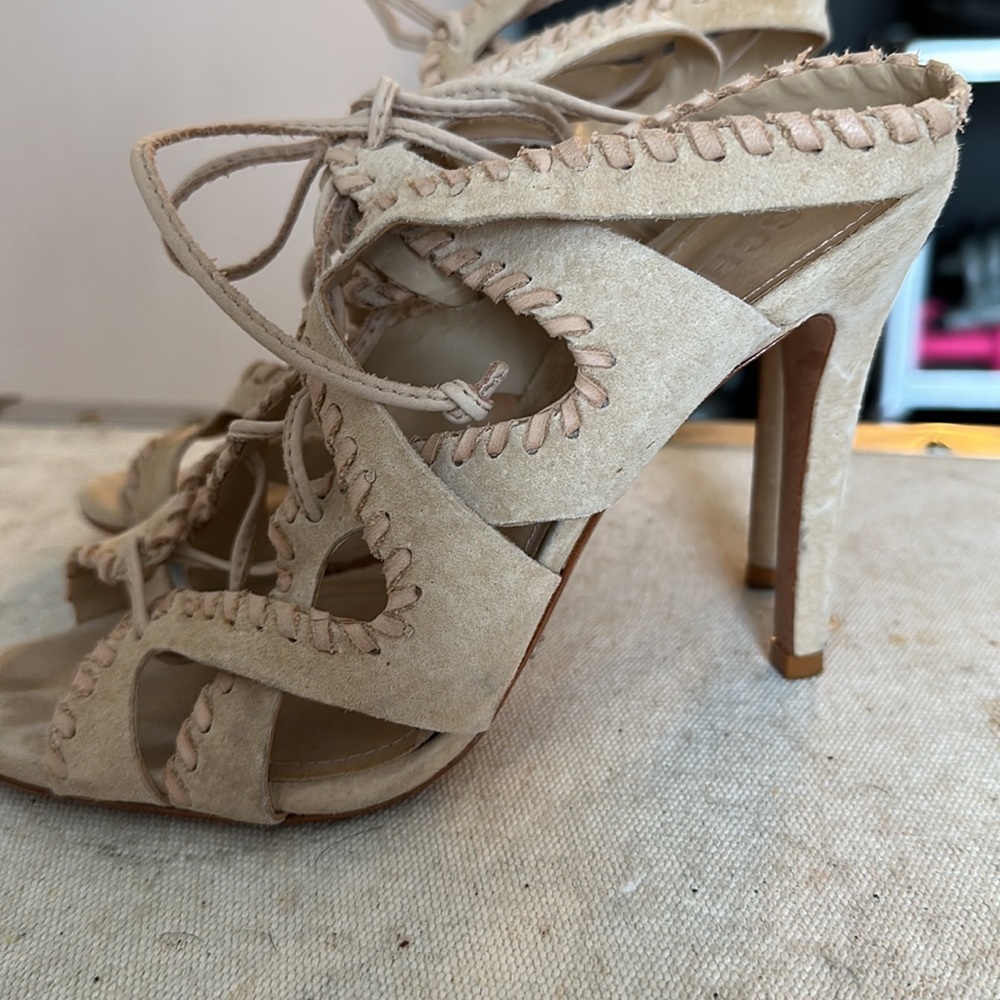 Schutz Lace Up Heeled Open Toe Pumps